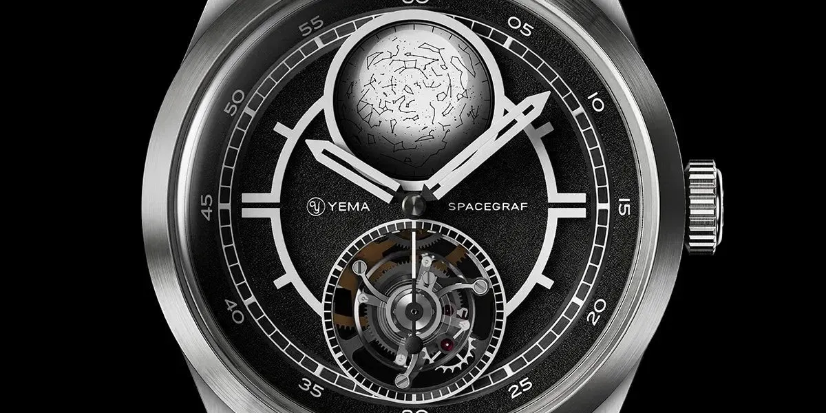 Yema Spacegraf Heure Sidérale Tourbillon Volant frontal mit Sternscheibe bei zwölf Uhr und fliegendem Tourbillon bei sechs Uhr