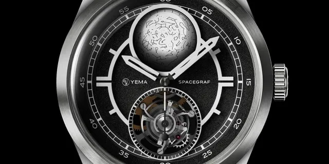 Yema Spacegraf Heure Sidérale Tourbillon Volant frontal mit Sternscheibe bei zwölf Uhr und fliegendem Tourbillon bei sechs Uhr
